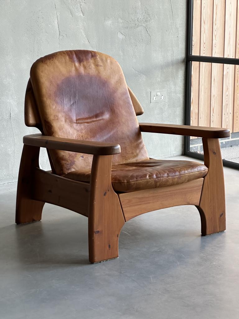 A large C20th Leather and Pine Armchair