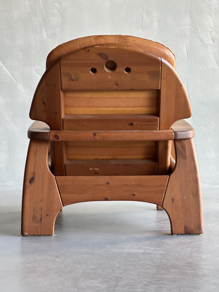 A large C20th Leather and Pine Armchair