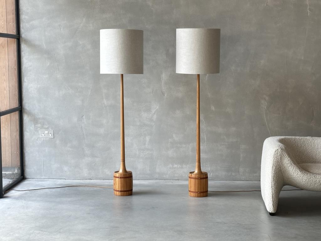 A Pair of Midcentury Pine Floor Lamps