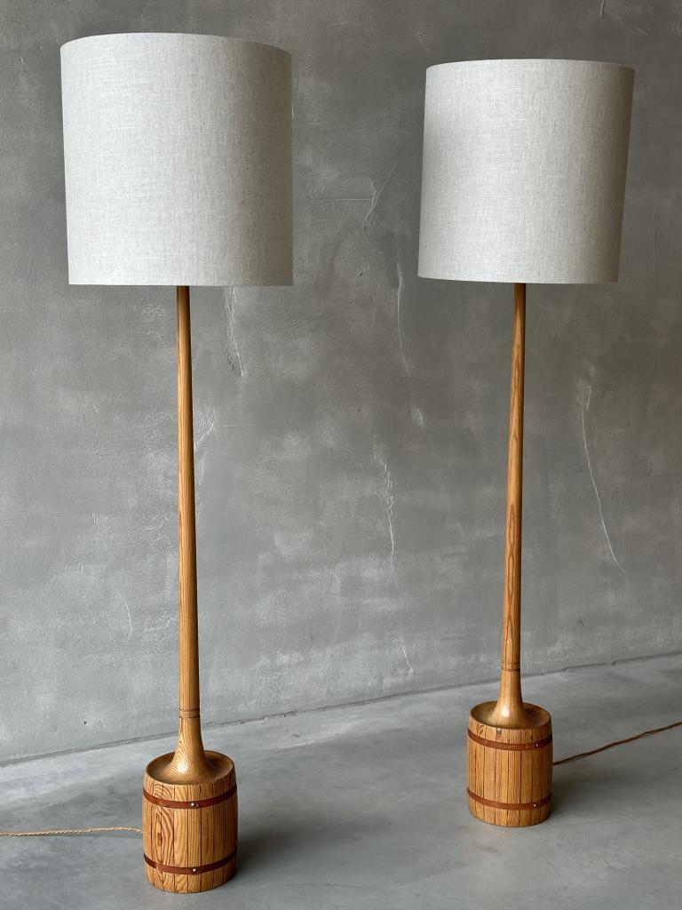 A Pair of Midcentury Pine Floor Lamps