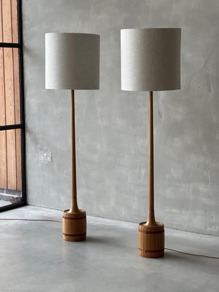 A Pair of Midcentury Pine Floor Lamps