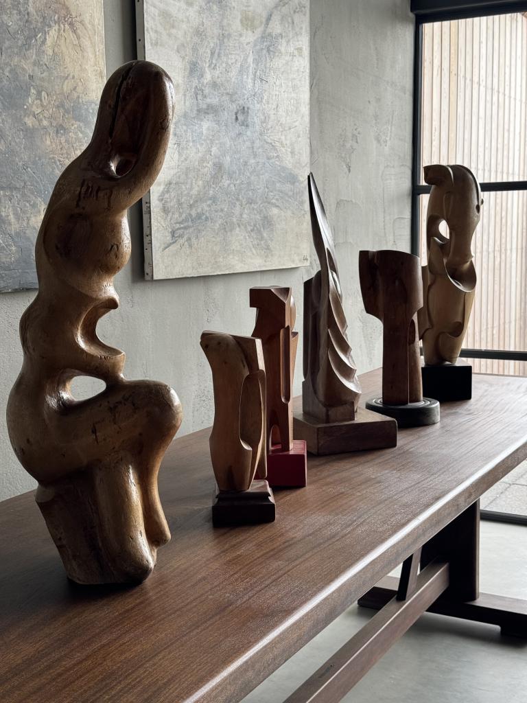 A Set of 1980s Abstract Wooden Sculptures