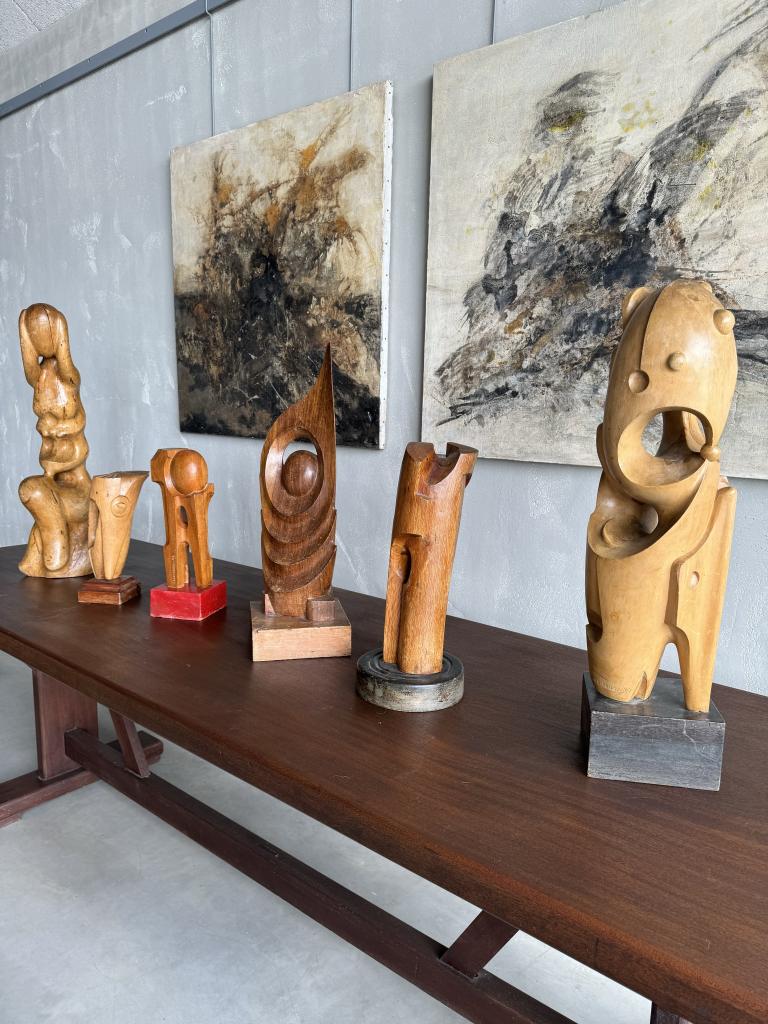 A Set of 1980s Abstract Wooden Sculptures