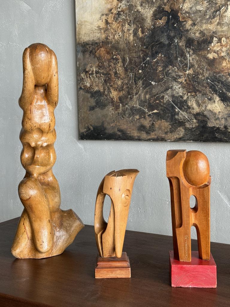 A Set of 1980s Abstract Wooden Sculptures
