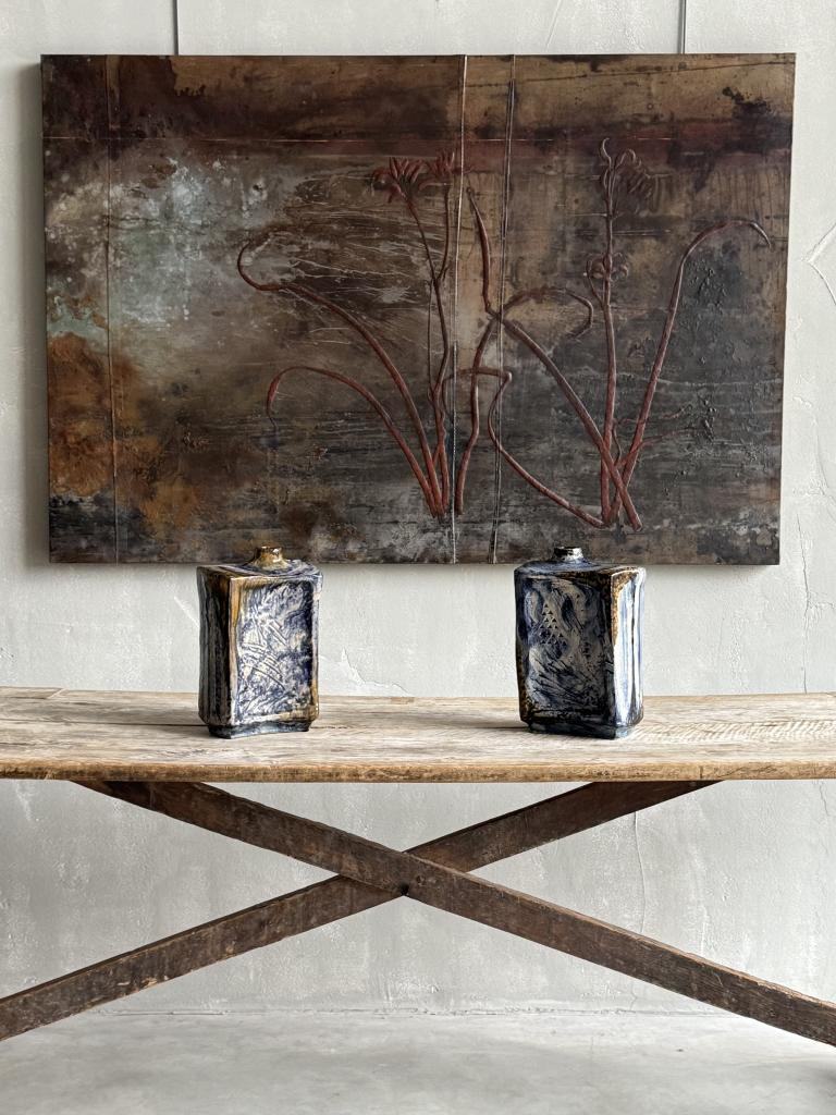 A Pair Midcentury Czech Flask Vases