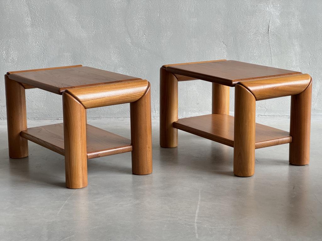 A Pair of Solid Elm Side Tables