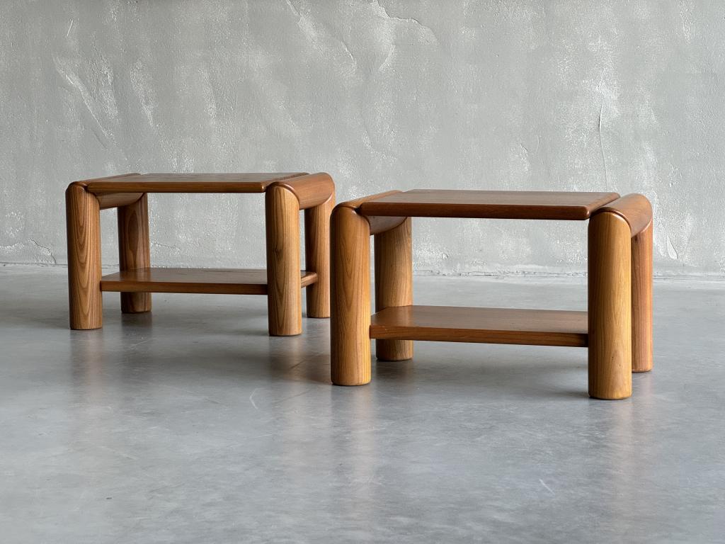 A Pair of Solid Elm Side Tables