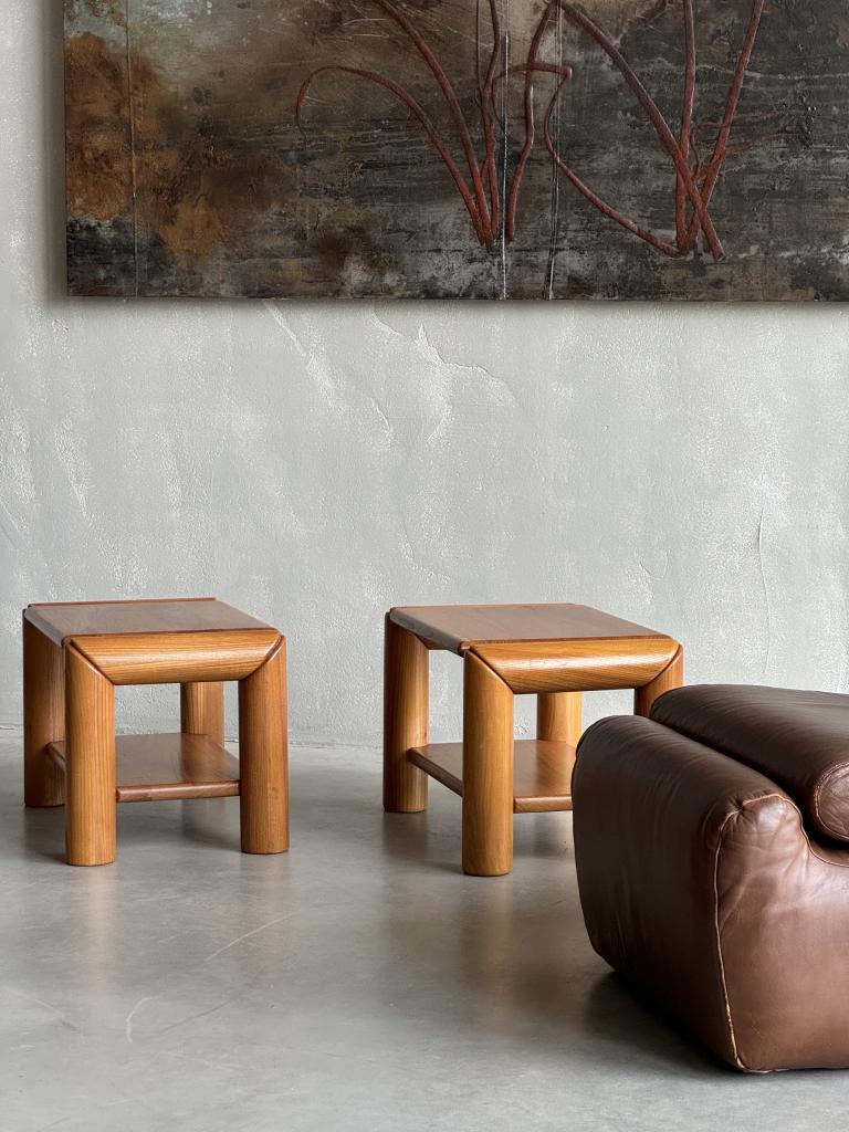 A Pair of Solid Elm Side Tables