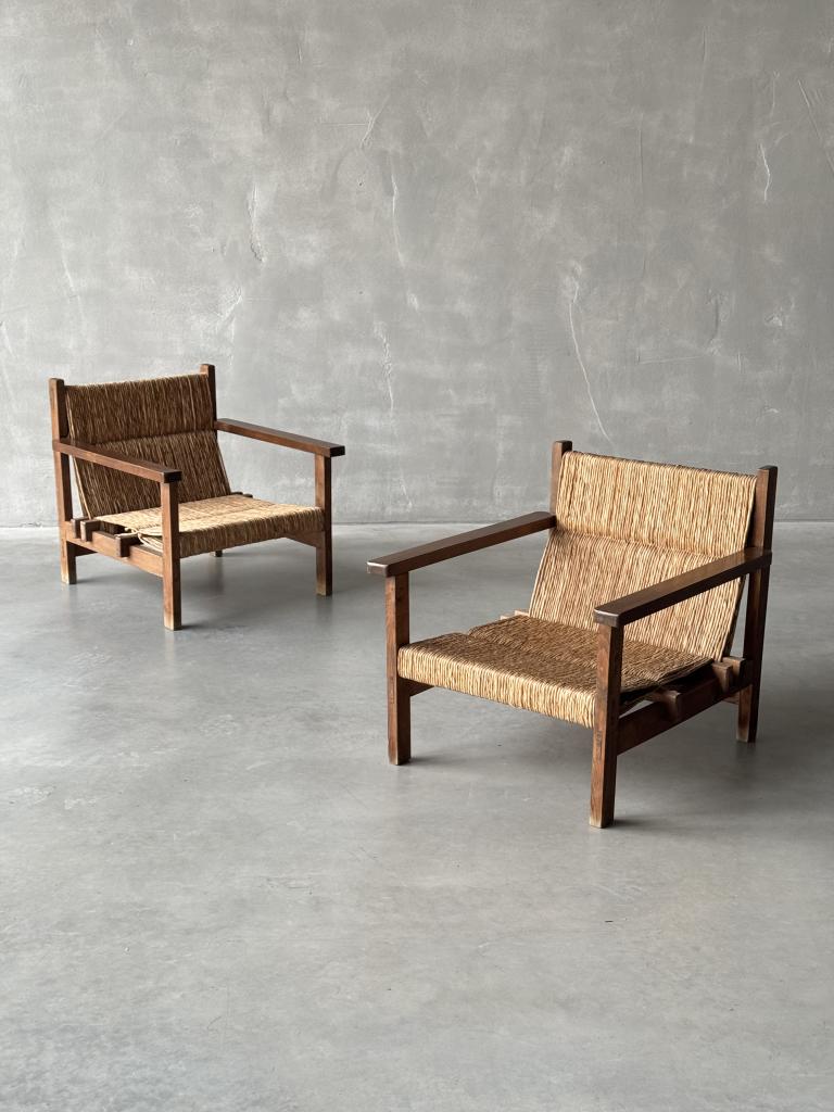 A pair of Spanish Rush seat Armchairs