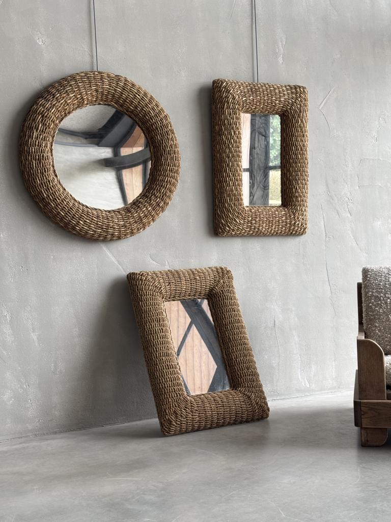 2 Rectangular Rattan Mirrors