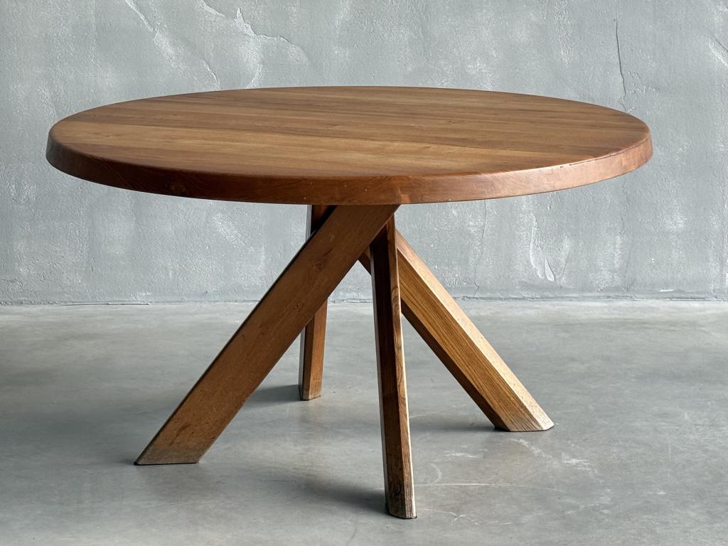 A T21B Circular Elm Table by Pierre Chapo