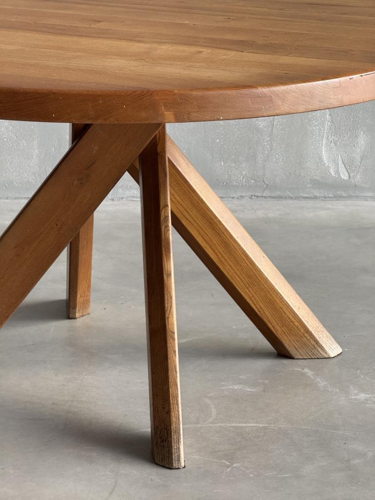 A T21B Circular Elm Table by Pierre Chapo