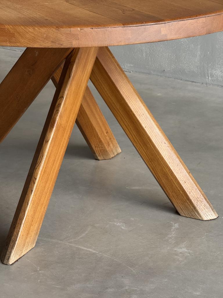 A T21B Circular Elm Table by Pierre Chapo