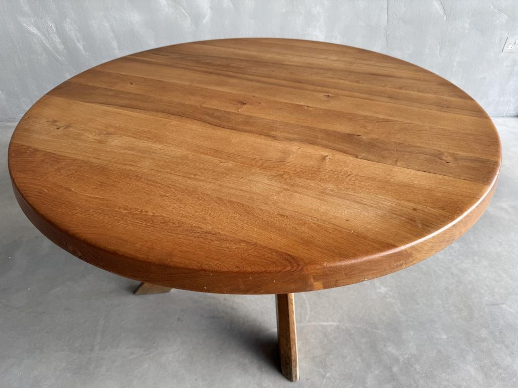 A T21B Circular Elm Table by Pierre Chapo