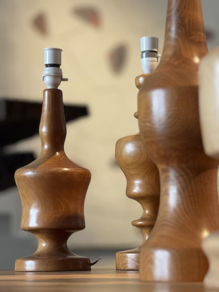 A Midcentury set of Turned Wooden Lamps