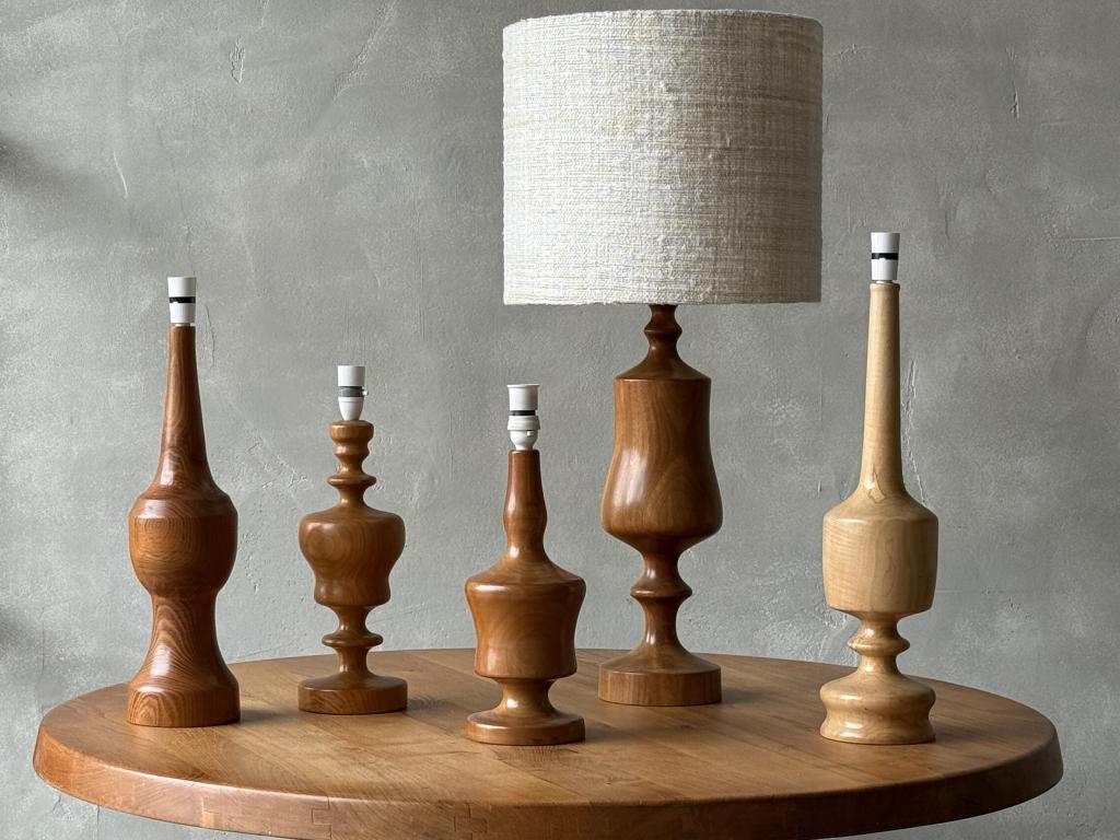 A Midcentury set of Turned Wooden Lamps