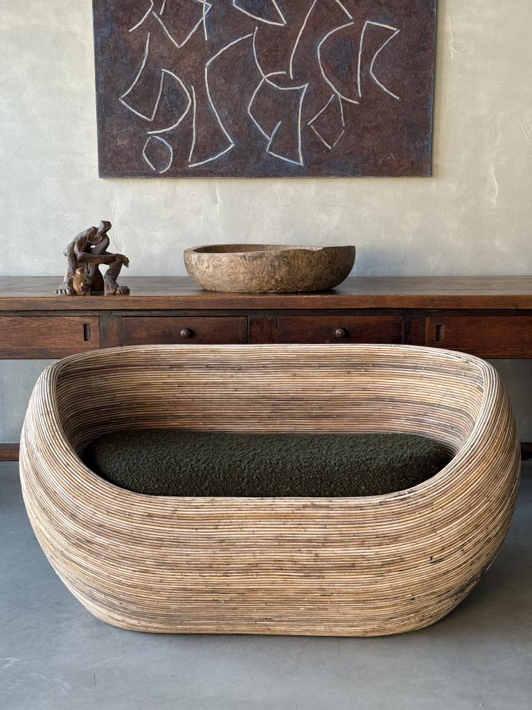 A Sculptural 1980s Rattan Sofa