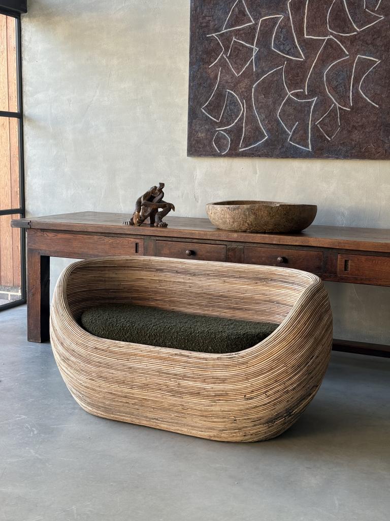 A Sculptural 1980s Rattan Sofa