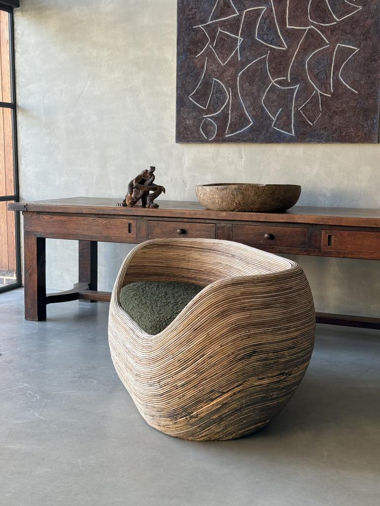 A Sculptural 1980s Rattan Sofa