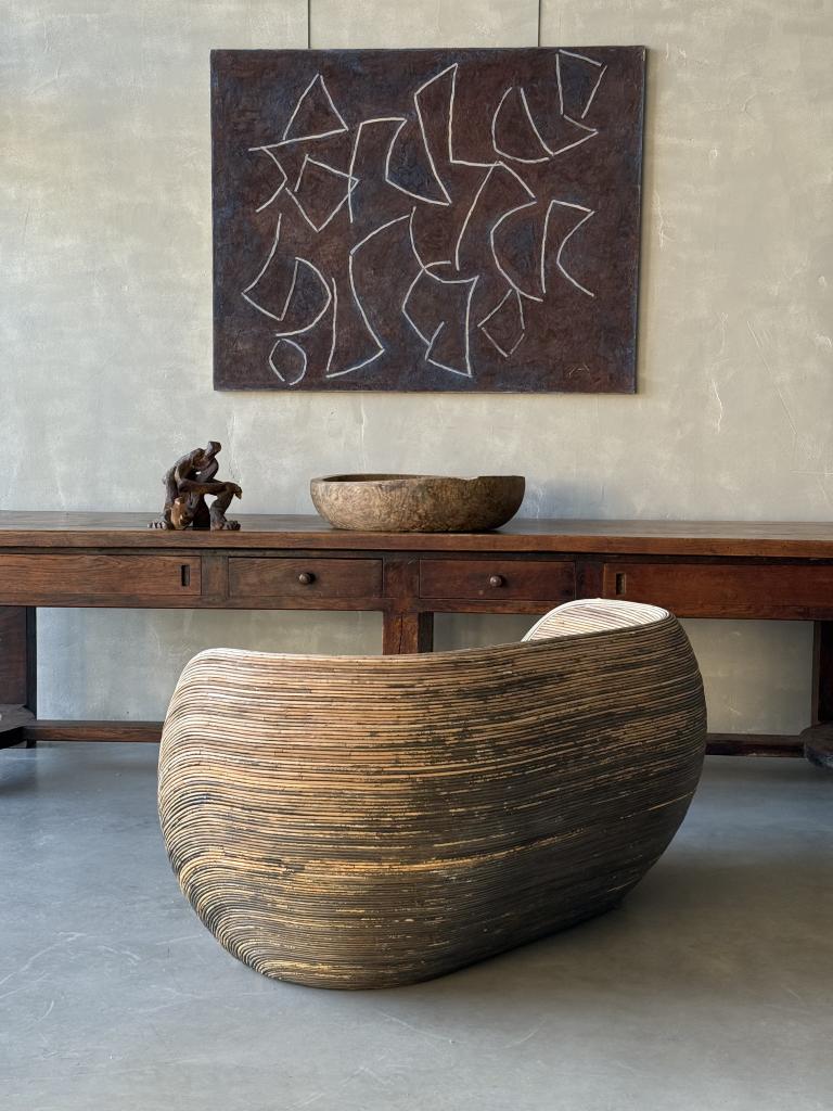 A Sculptural 1980s Rattan Sofa