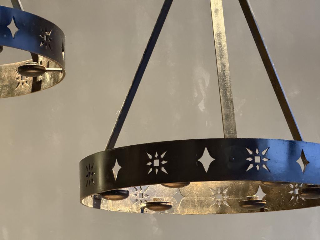 A Pair of 1960s Steel Chandeliers