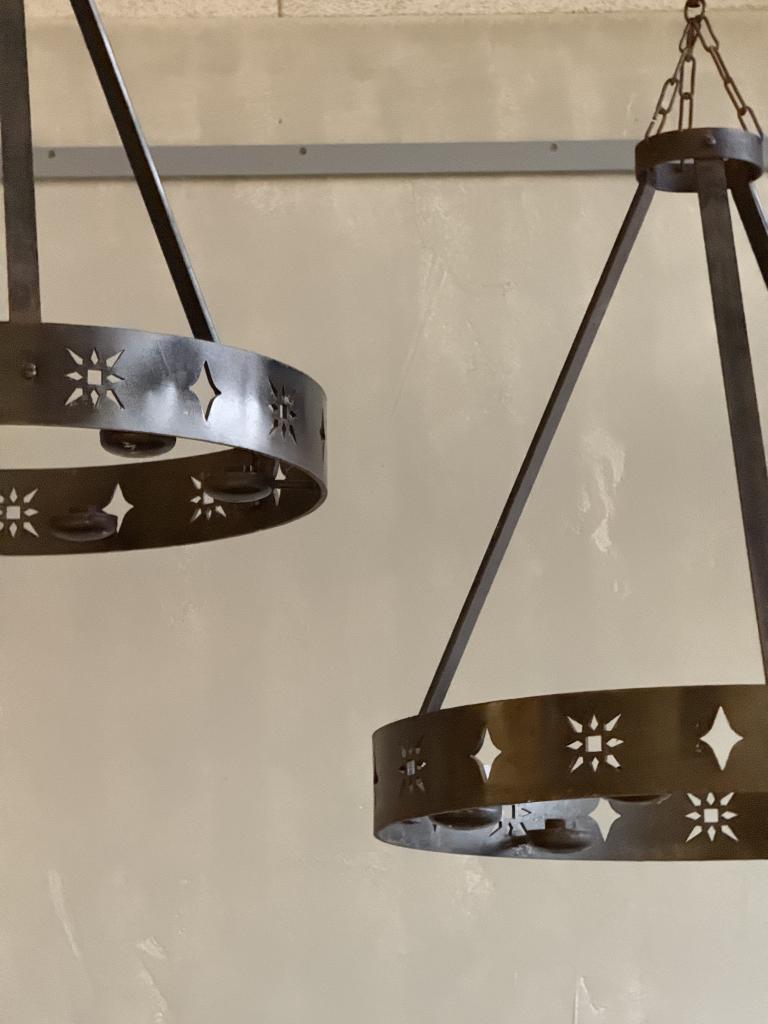 A Pair of 1960s Steel Chandeliers