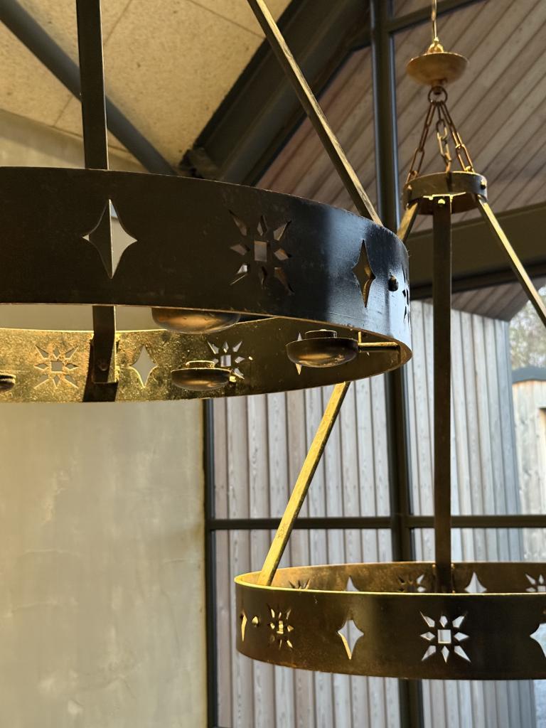 A Pair of 1960s Steel Chandeliers