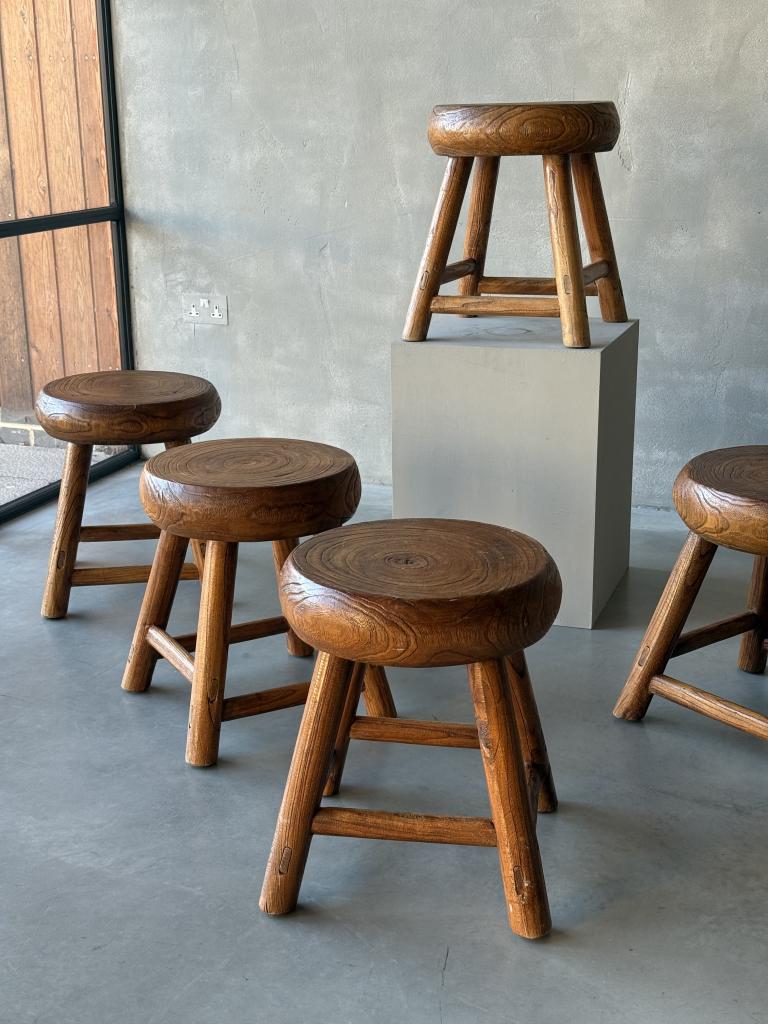 A Set of 5 chunky Elm Stools