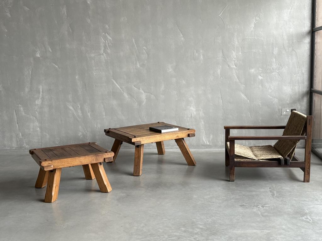 2 Brutalist Oak Coffee Tables