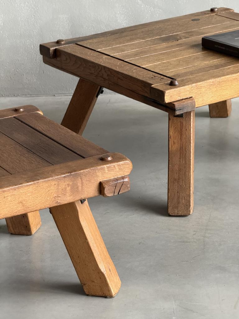 2 Brutalist Oak Coffee Tables