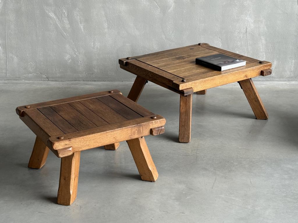2 Brutalist Oak Coffee Tables