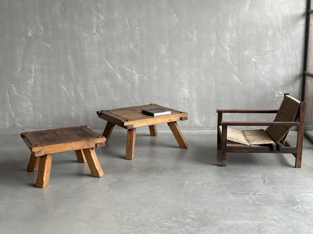 2 Brutalist Oak Coffee Tables