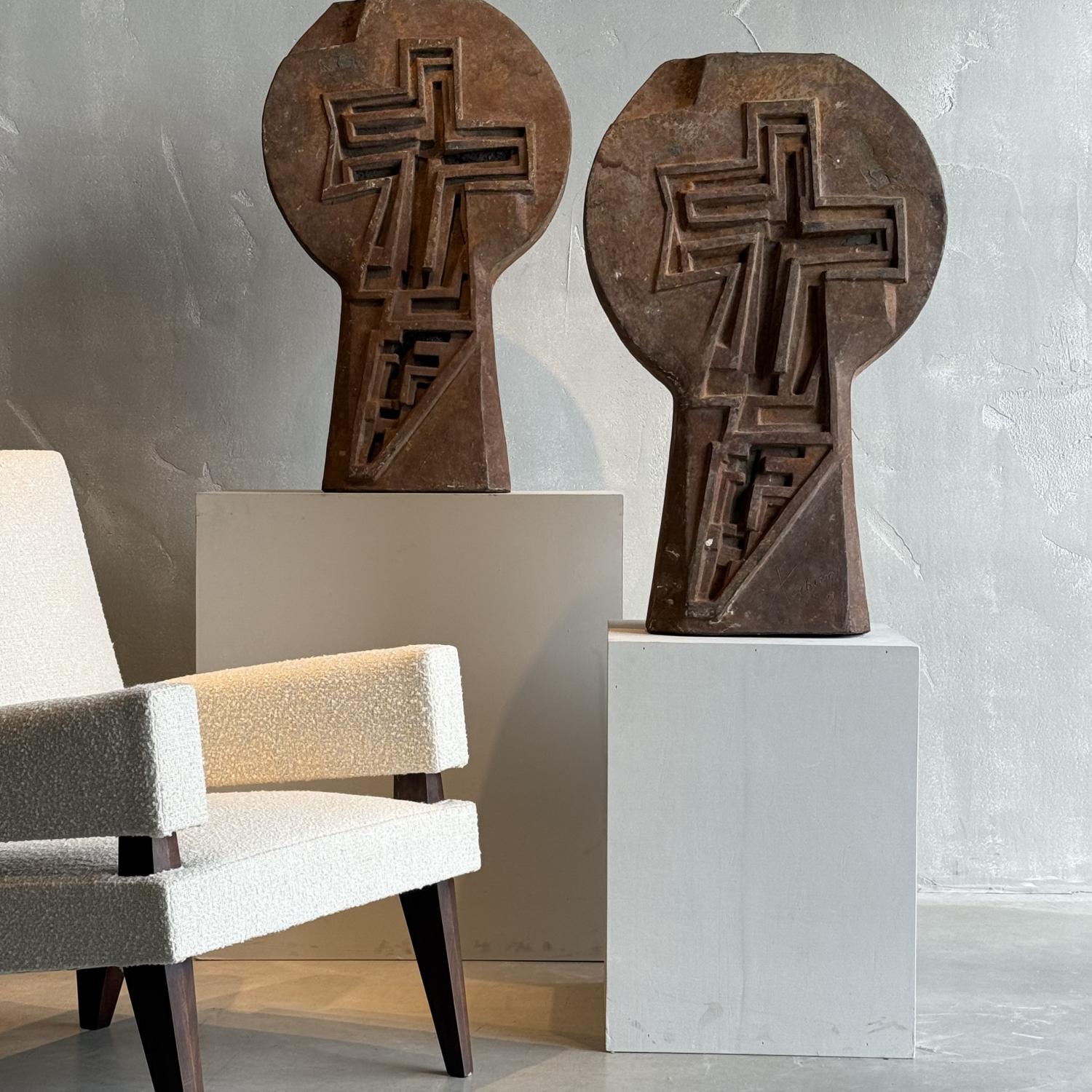 2 1960s Brutalist Iron Sculptures