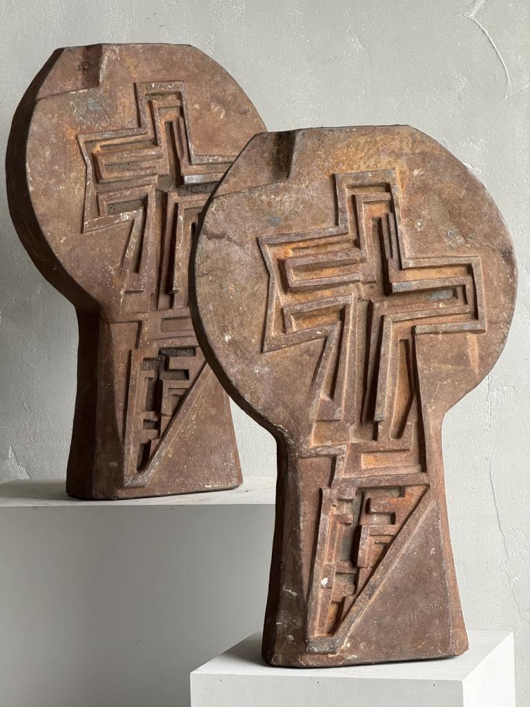 2 1960s Brutalist Iron Sculptures