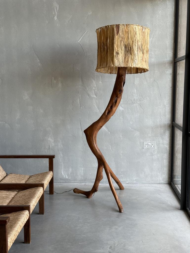 A 1960s Olive Wood Floor Lamp